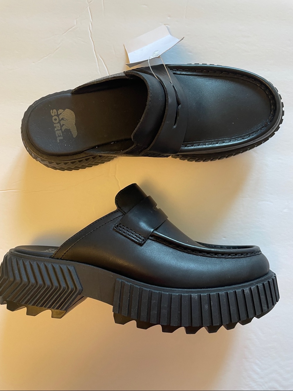 Sorel Black Leather Penny Mule